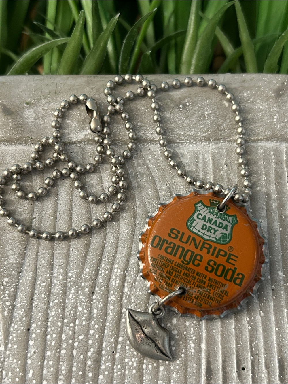 Soda Bottle Cap Necklace NEW handmade vintage Canada Dry Sunripe orange soda